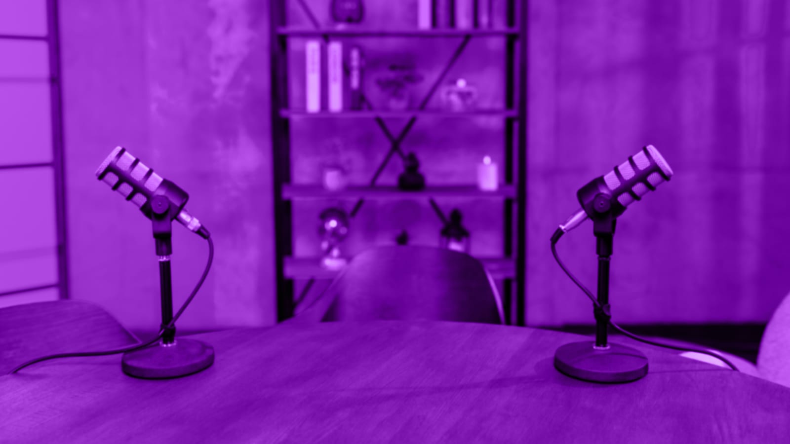 Two microphones on a table, treated in RecLet grape