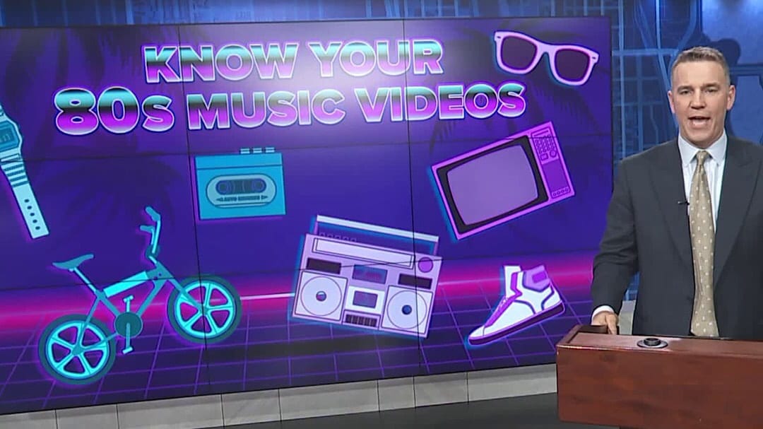 "Know Your 80s Music Videos" segment, on air · monitor graphic